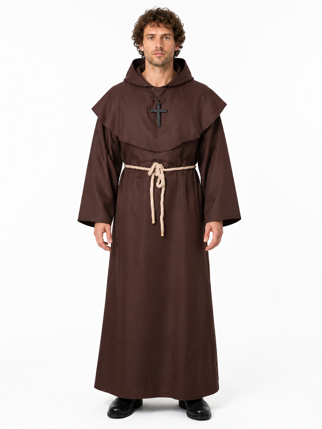 Long Hooded Cassock with Cape and Cross Costume Capes detail 3