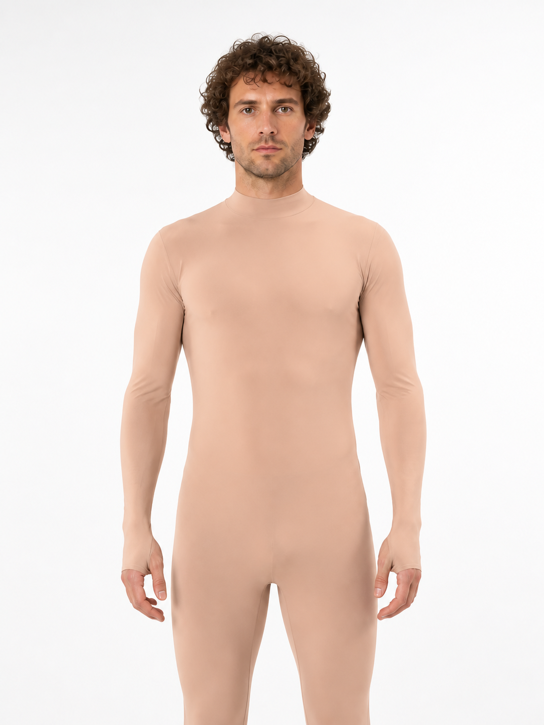 Skin-Tone Form-Fitting Jumpsuit with a High Collar product detail 3