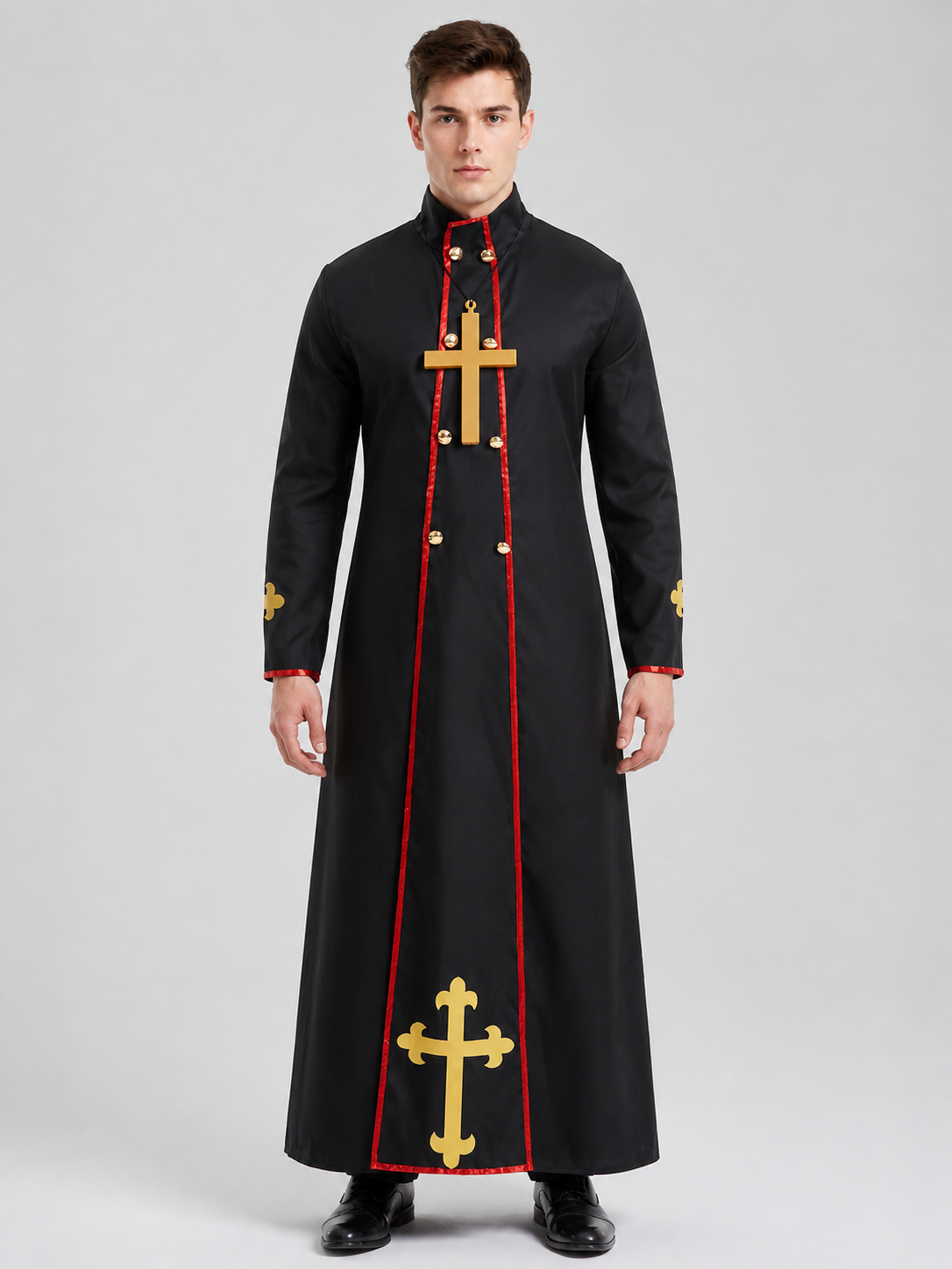 Black Priest's Ritual Robe with Gold Crosses product detail 3