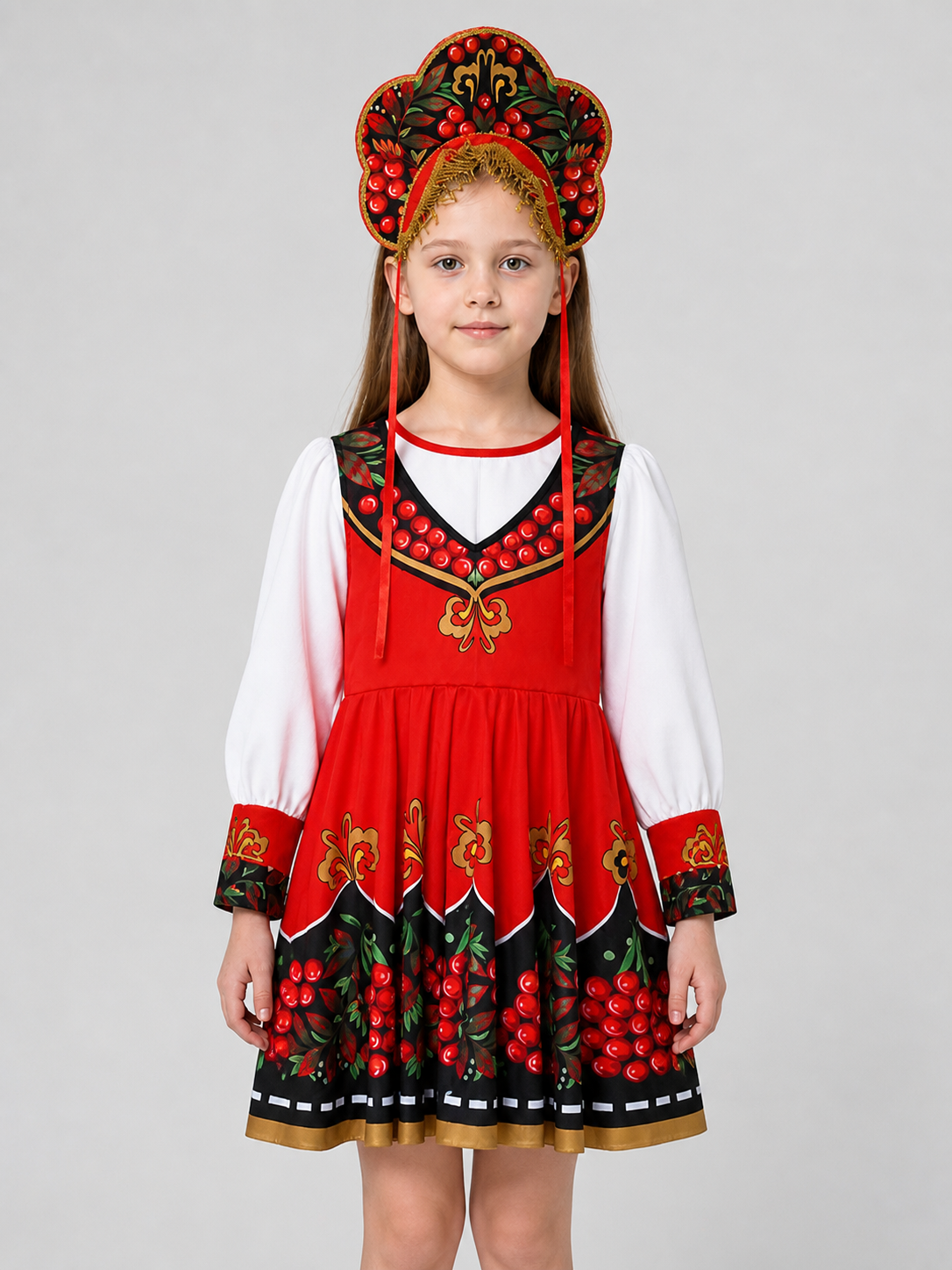 Children’s Retro Costume: Dress, Blouse, and Headwear product detail 3