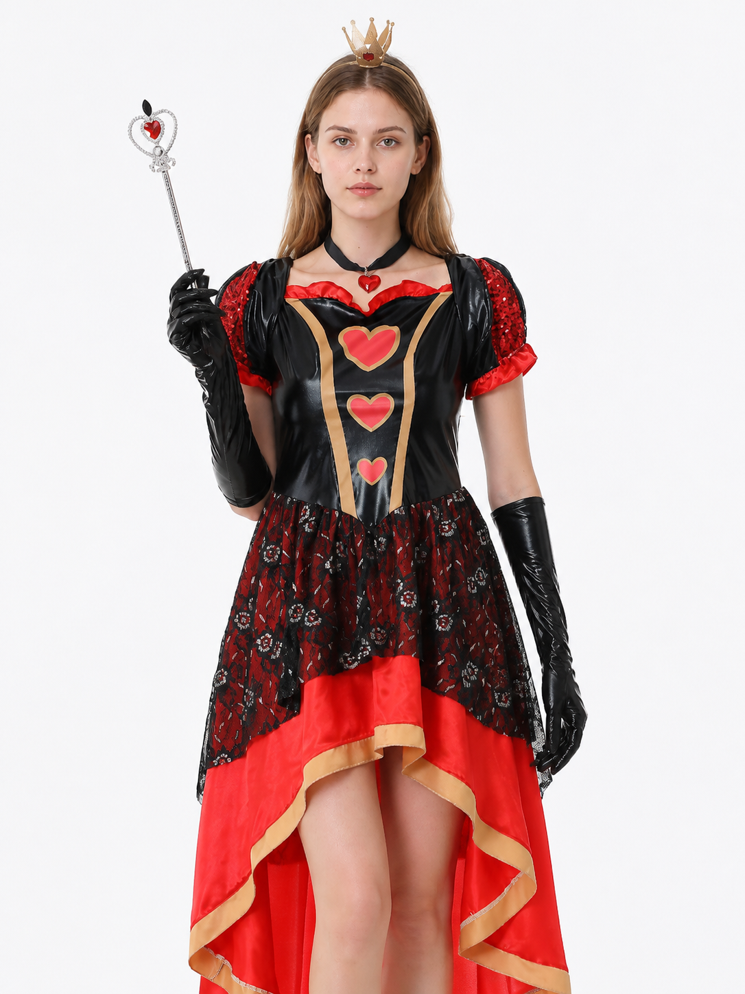 Red and Black Stage Dress with Gold Trim Costume Dresses detail 3