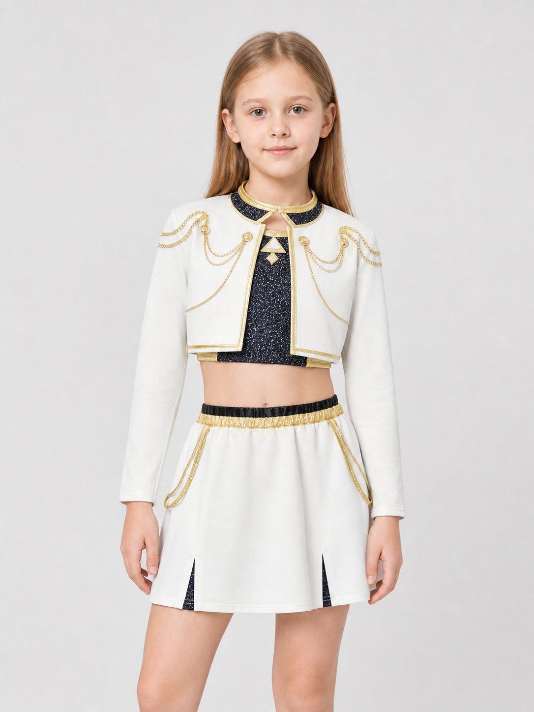 Children’s stage costume, white, black, and gold, 3 pieces product detail 3