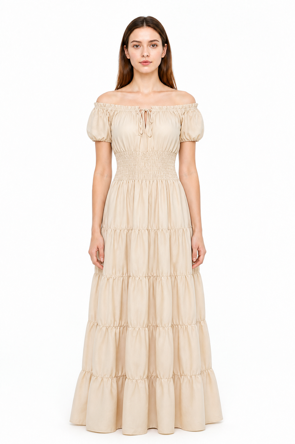 Long Milk-White Dress with Tiered Skirt Costume Dresses detail 3