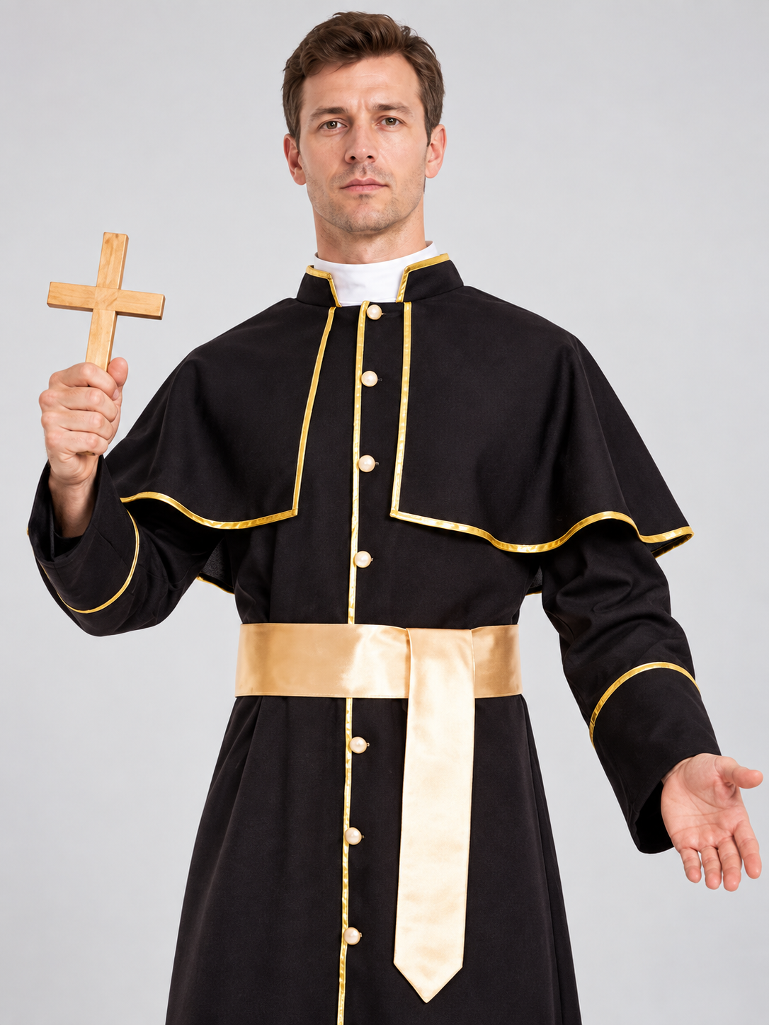 Black Priest Costume with Gold Trim