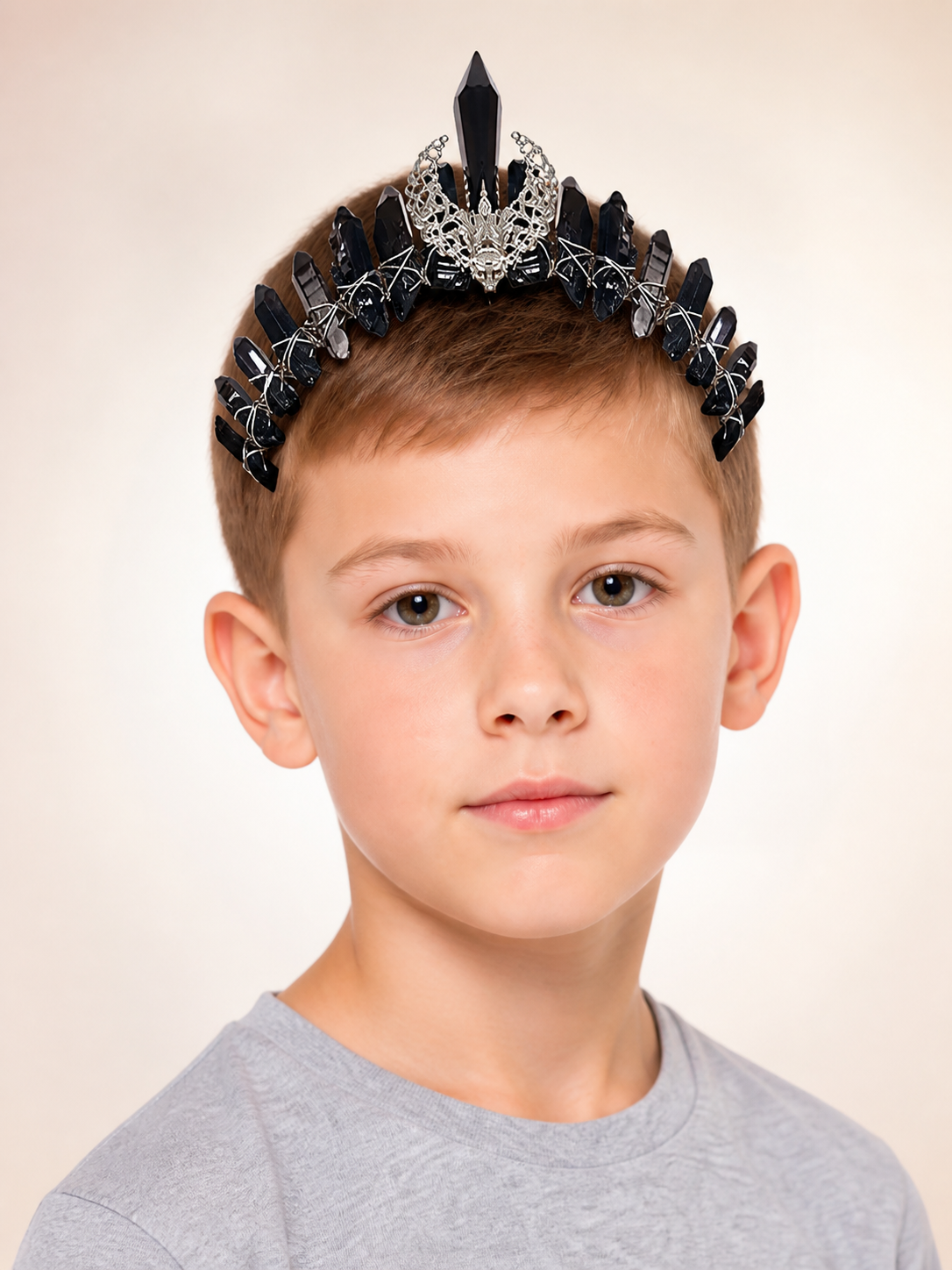 Crown Headband with Black Crystals Costume Headwear detail 2