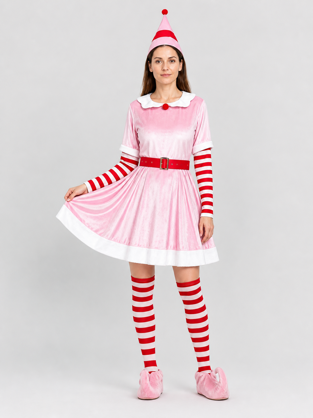 Christmas Elf Costume with Dress, Hat, and Leg Warmers Costume Dresses detail 3