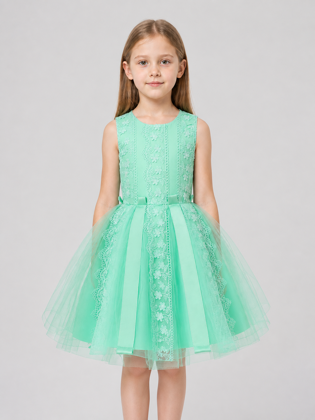 Fluffy Mint Tulle Dress with Floral Embroidery Costume Dresses detail 3