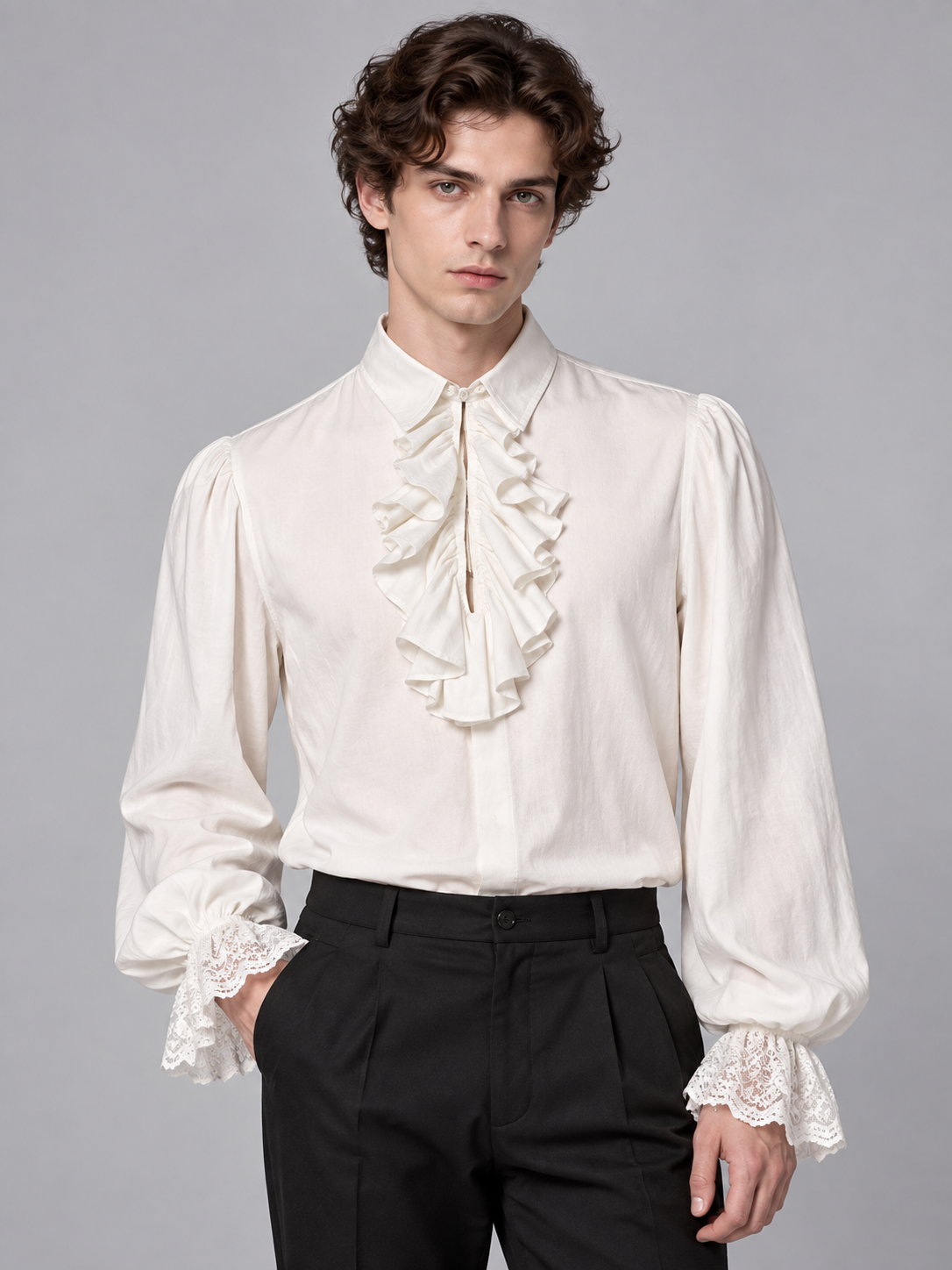 White shirt with a jabot and lace cuffs