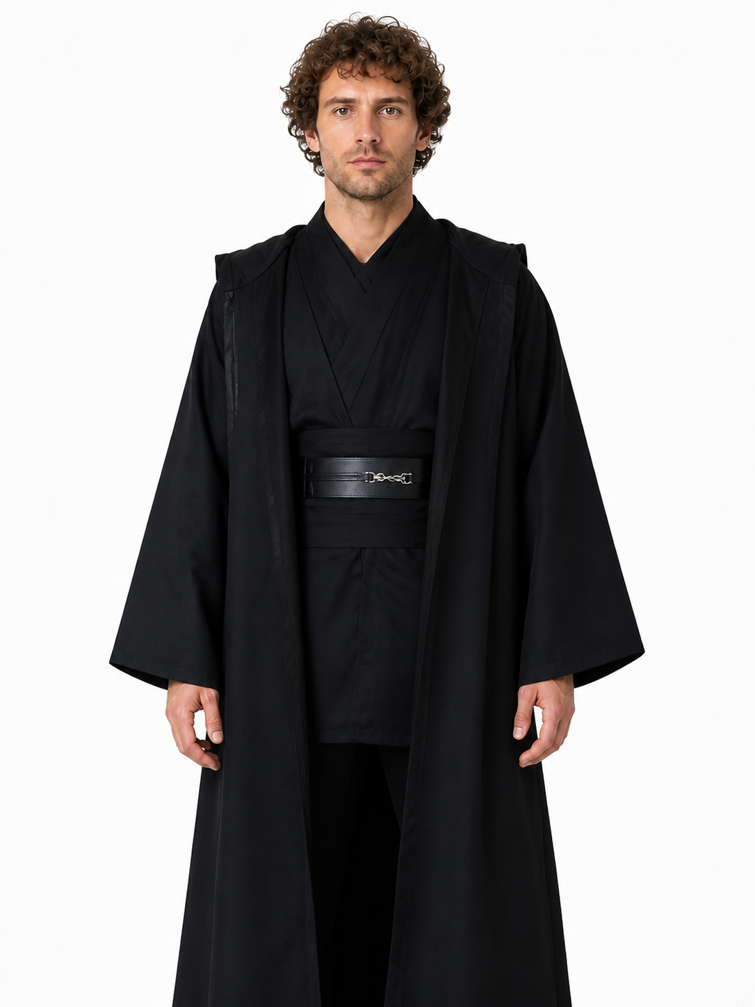 Black Long Hooded Robe with Belt product detail 3