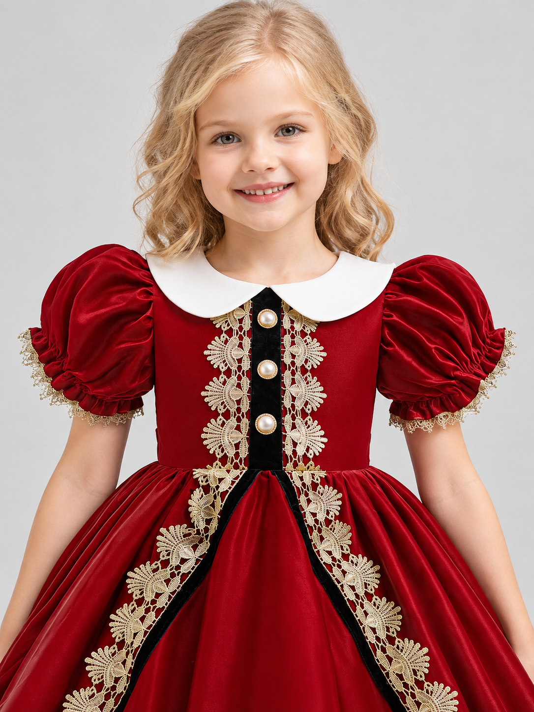 Burgundy Children's Holiday Dress with White Collar