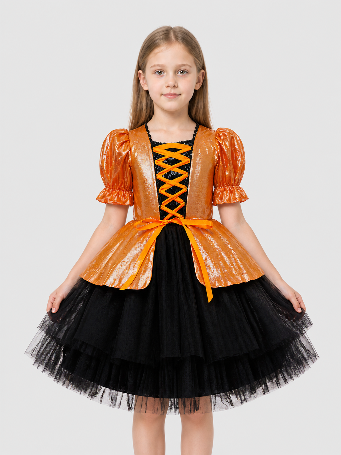 Children’s Princess Dress with Pumpkin and Bat Print product detail 3