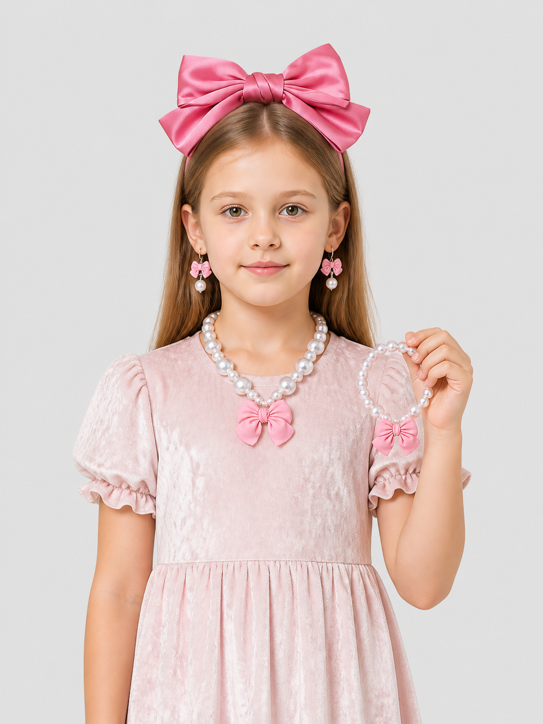 Peach Accessories Set: Bows, Necklace, Earrings Costume Accessories detail 3