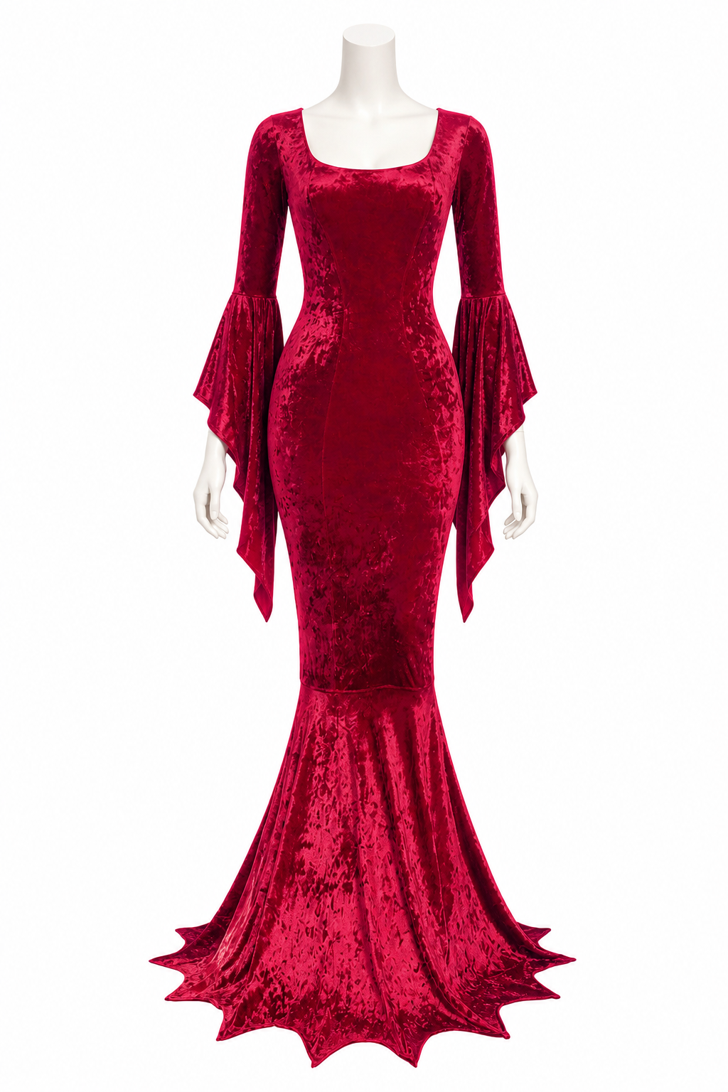 Long Burgundy Dress with Batwing Sleeves Costume Dresses detail 3