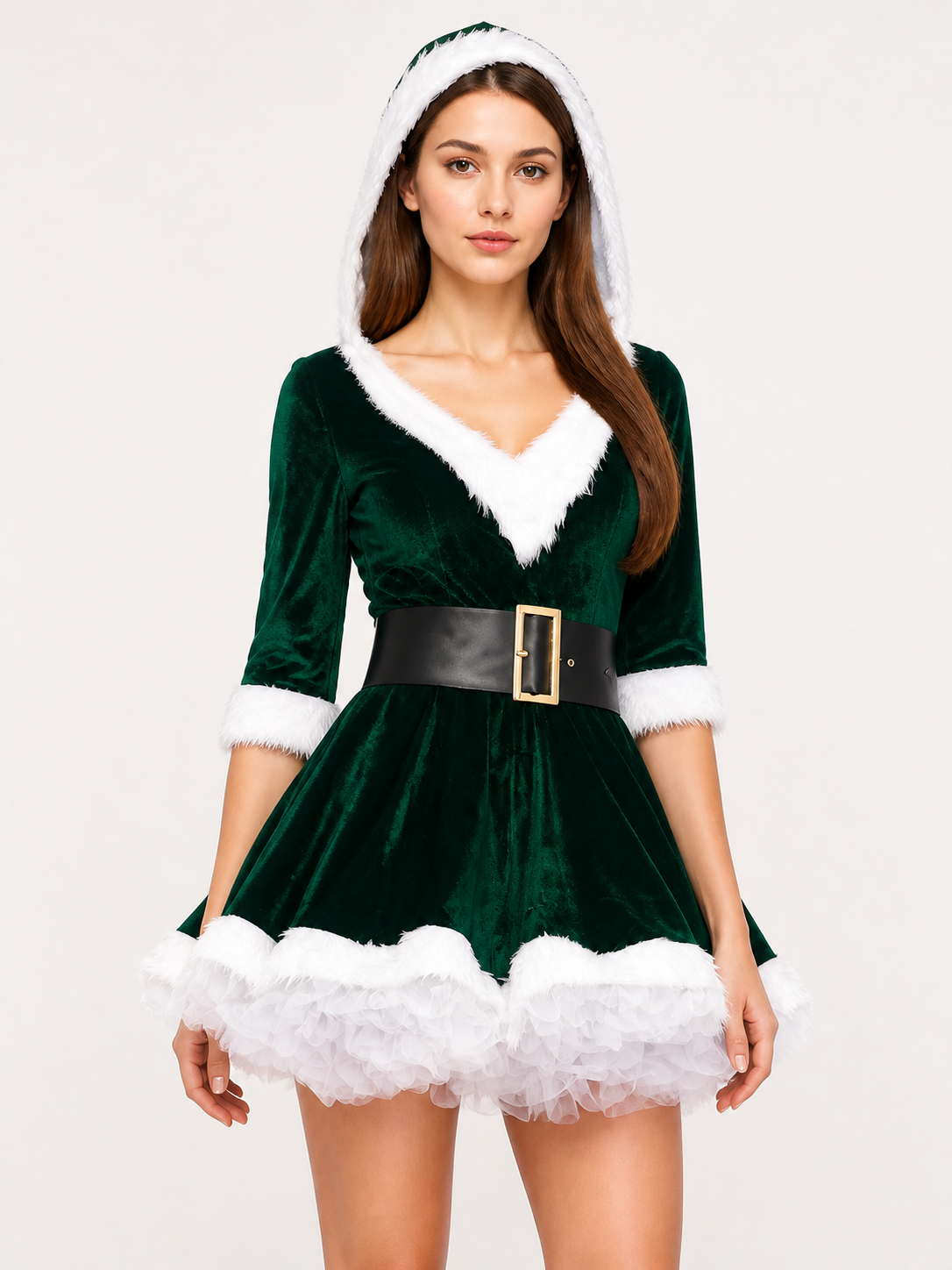 Carnival Costume: Green Dress with White Fur Costume Dresses detail 2