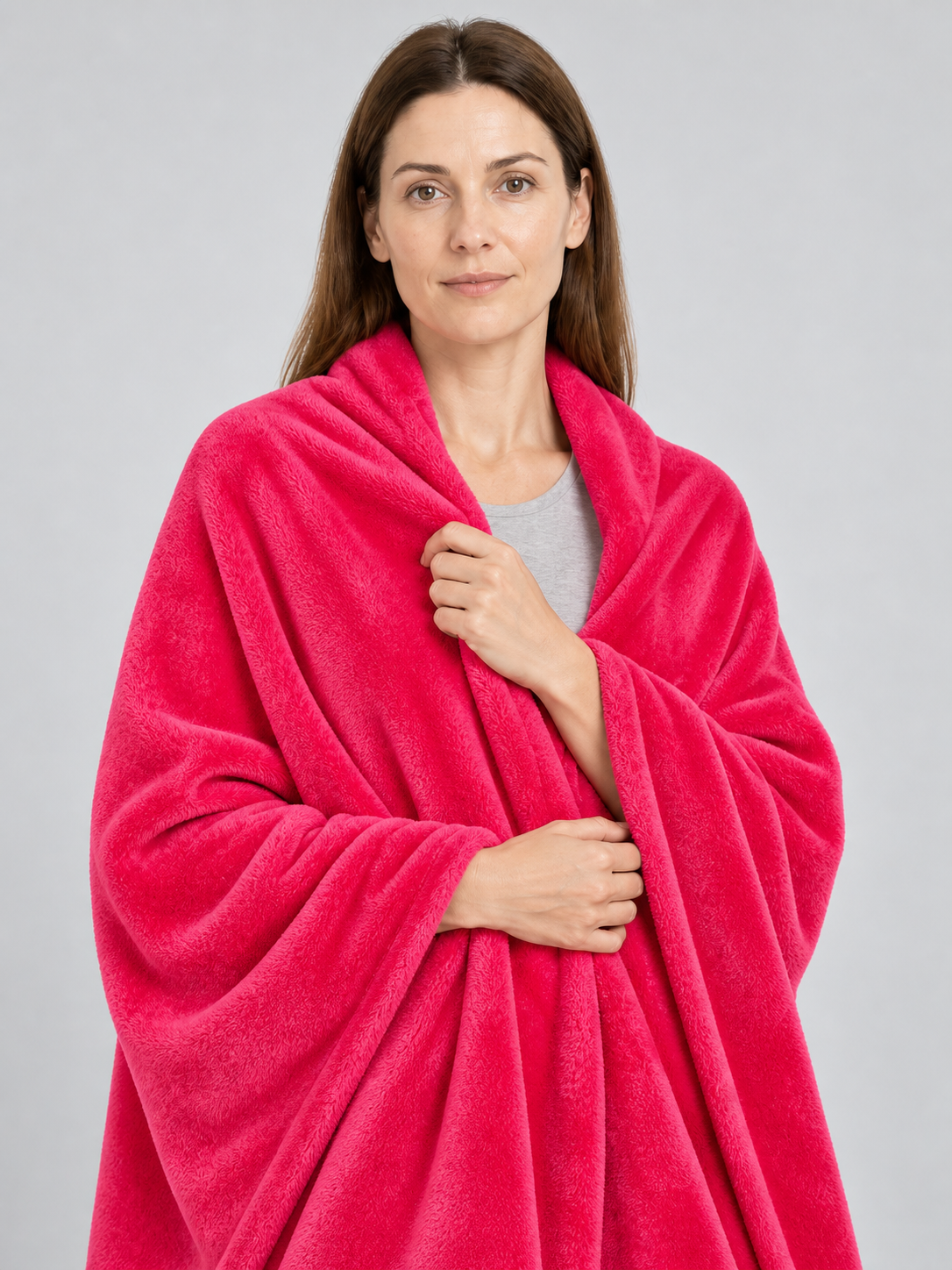 Bright pink double-sided blanket with soft fleece
