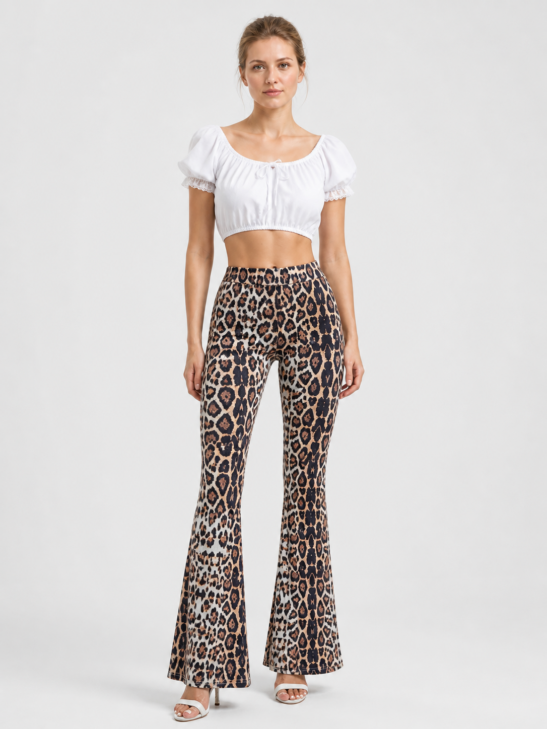 High-Waisted Flare Pants with Leopard Print product detail 3