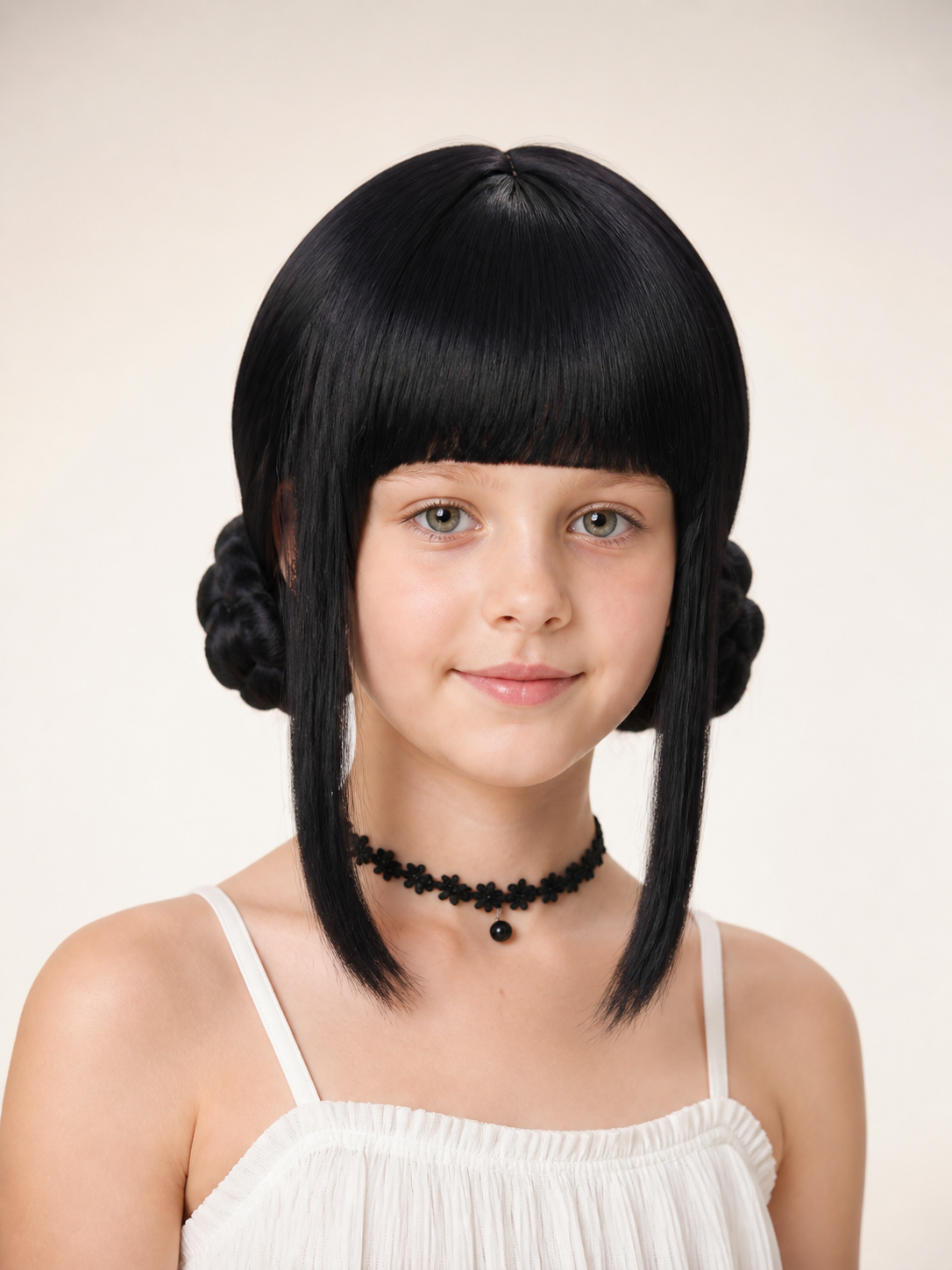 Black Carnival Wig with Buns for Halloween and Cosplay Costume Wigs detail 2