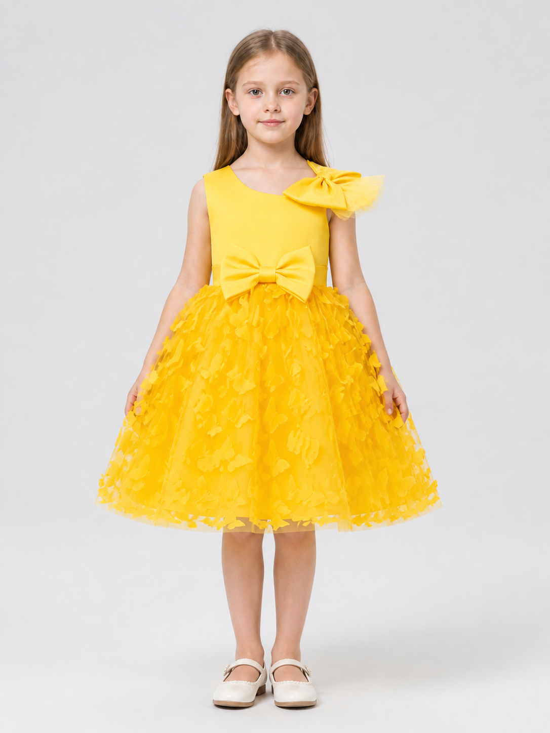 Yellow Tulle Tutu Dress for Girls with Bows Costume Dresses detail 3