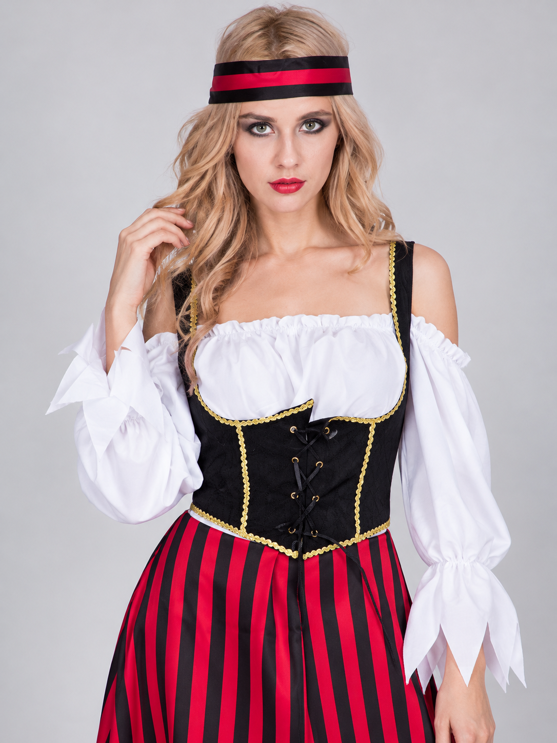 Pirate Carnival Costume with Striped Dress and Headband