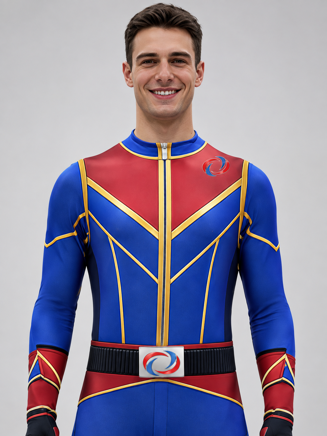 Blue Superhero Cosplay Costume with Red Inserts
