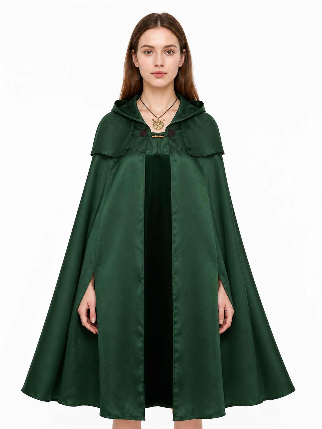 Hooded Cape with Double Closure and Pendant Costume Capes detail 3