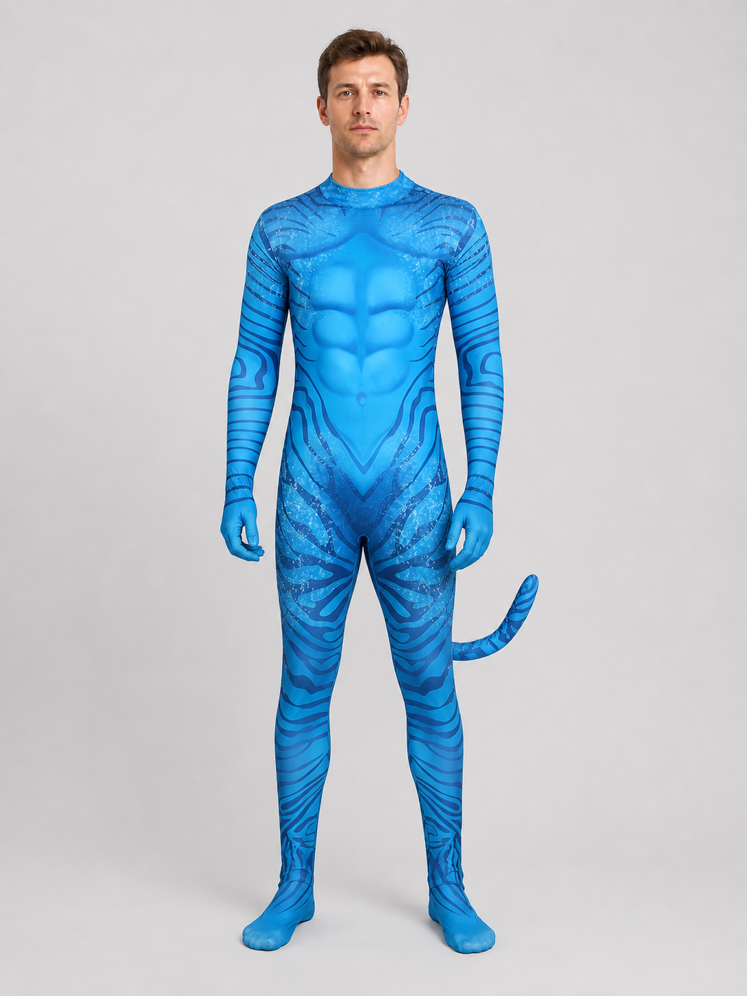 Avatar Costume, Blue Alien Jumpsuit with Tail Costumes detail 3