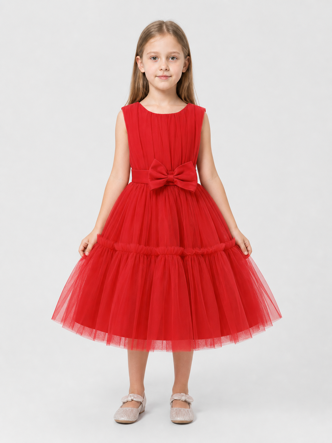 Red Girls' Dressy Tutu Dress with Bow Costume Dresses detail 3