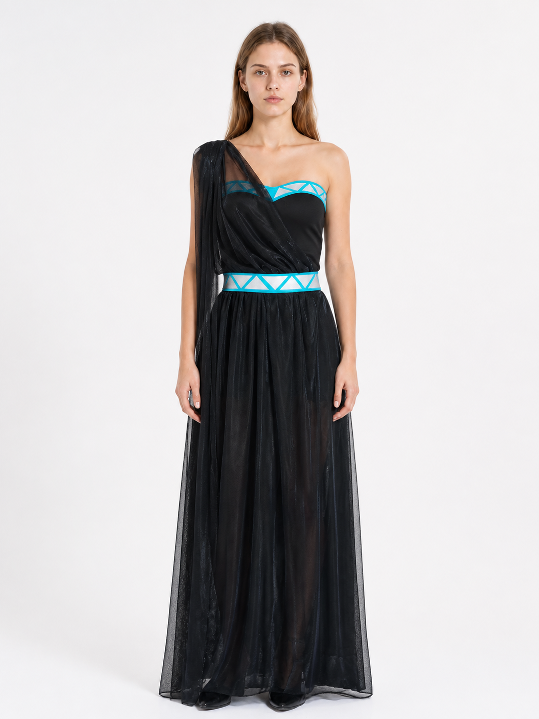 Asymmetrical One-Shoulder Long Black Dress for Cosplay Costume Dresses detail 3