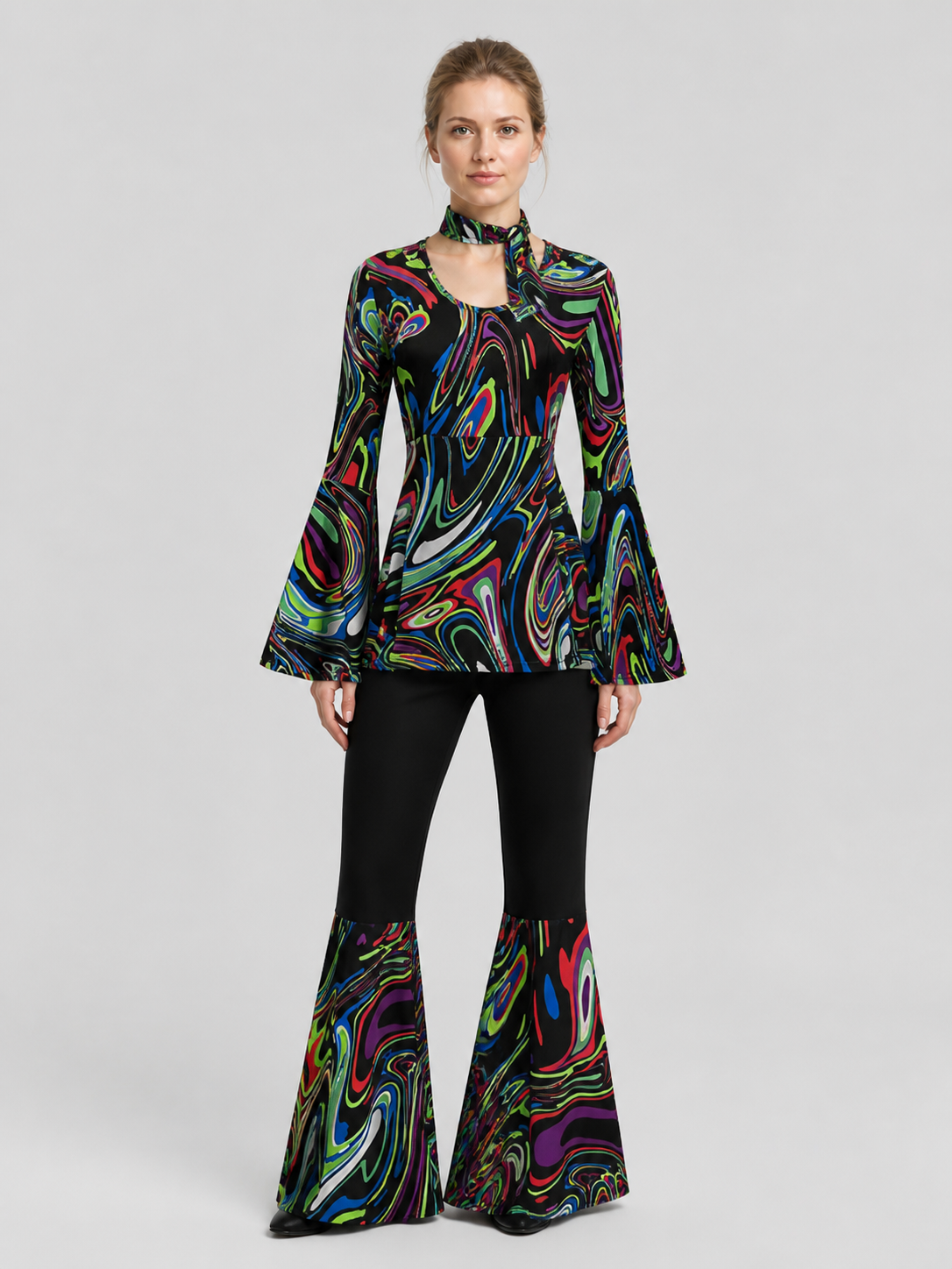 Disco Costume with Psychedelic Print, Flared Pants Costumes detail 3