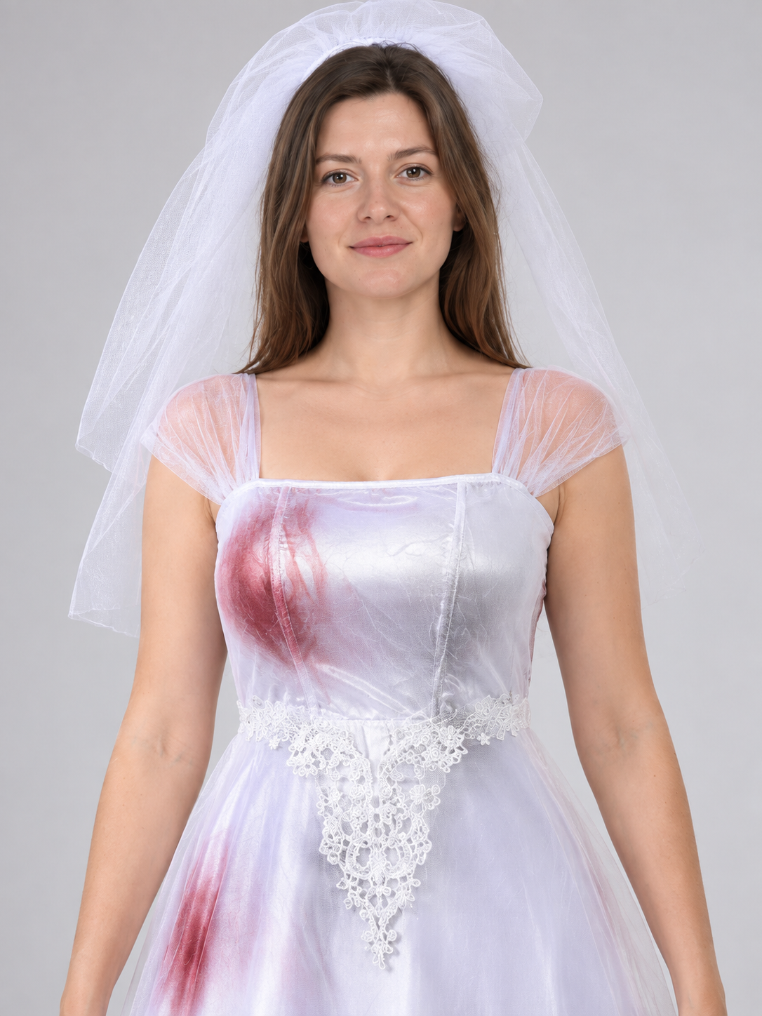 Carnival Costume: White Dress with Veil and Lace