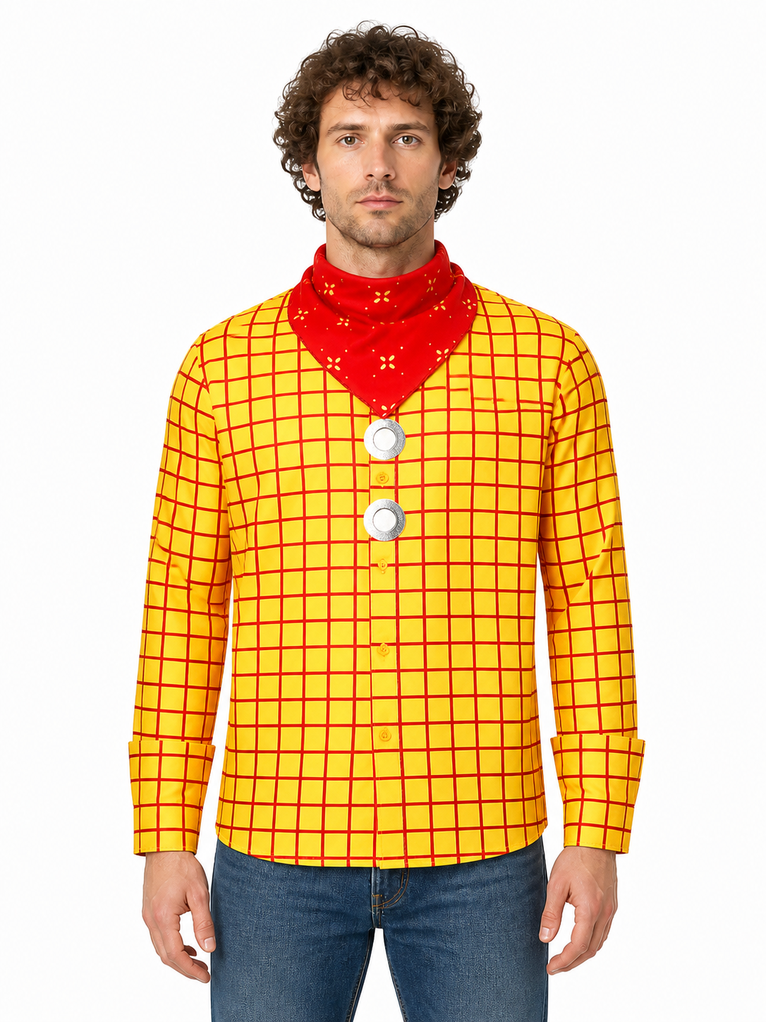 Woody Cosplay Shirt, Yellow with Red Plaid Costumes detail 3