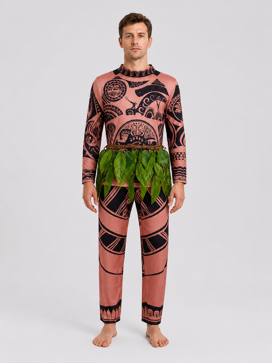 Maui Cosplay Costume: Long-Sleeve Shirt, Pants, and Grass Skirt Costumes detail 3