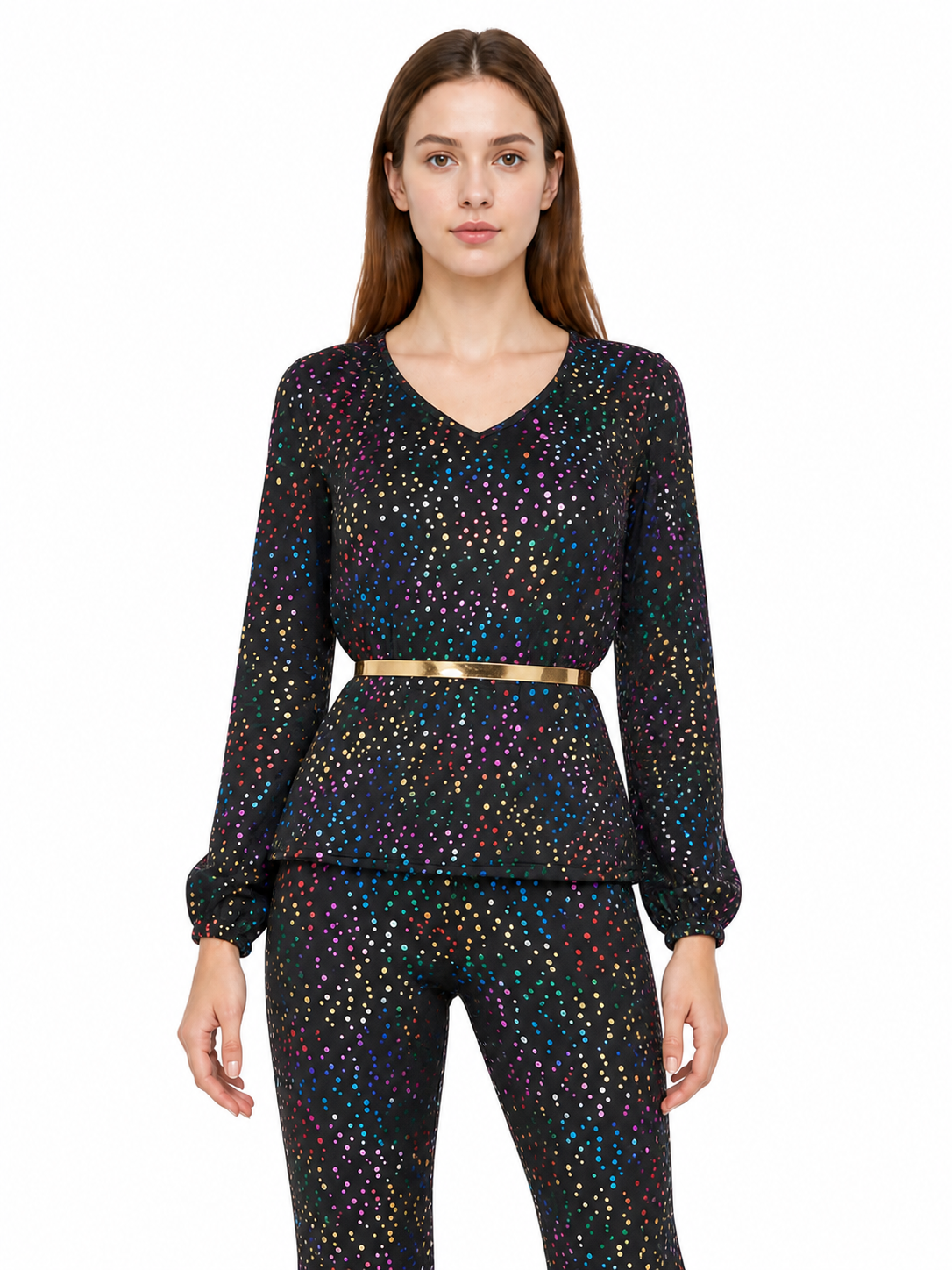 Sequined Jumpsuit with Flared Legs and a V-Neck