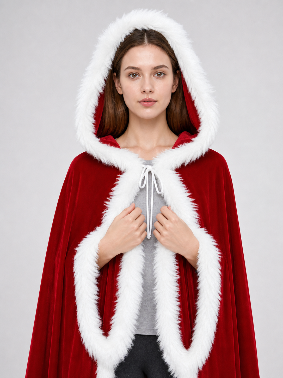 Red Christmas Hooded Cape with Fur Trim