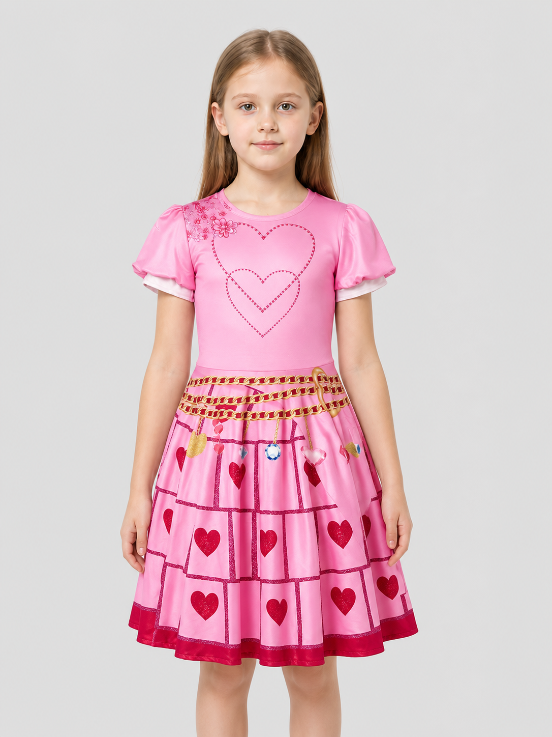 Poofy Red Queen Cosplay Dress with Hearts Costume Dresses detail 3