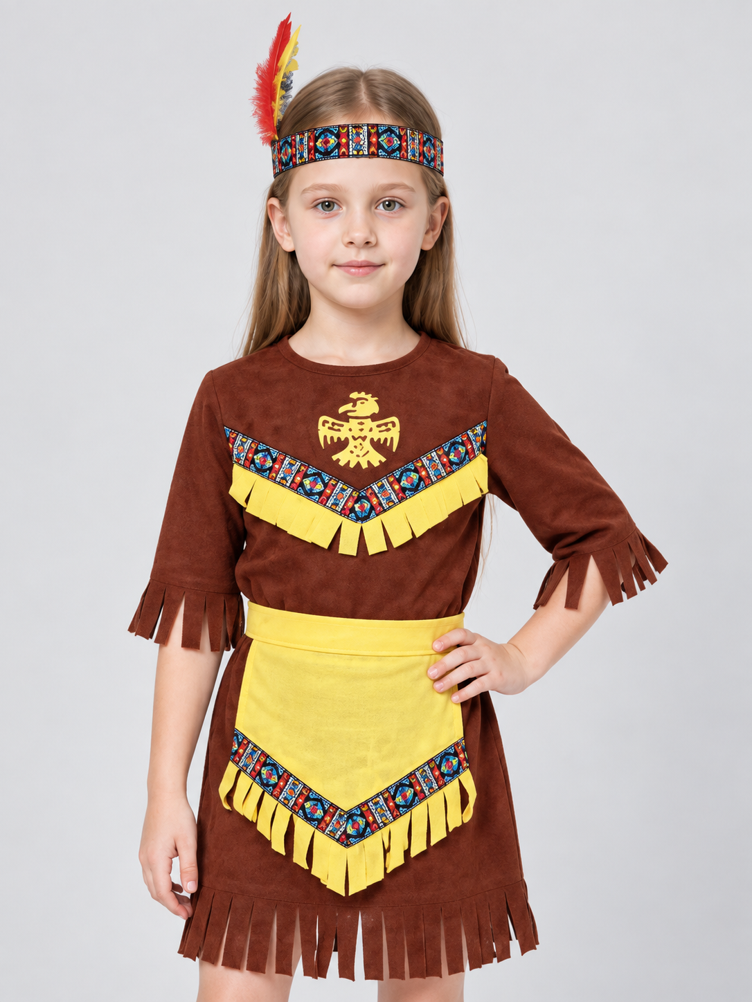 Kids' Indian Costume for Masquerade, Brown with Fringe