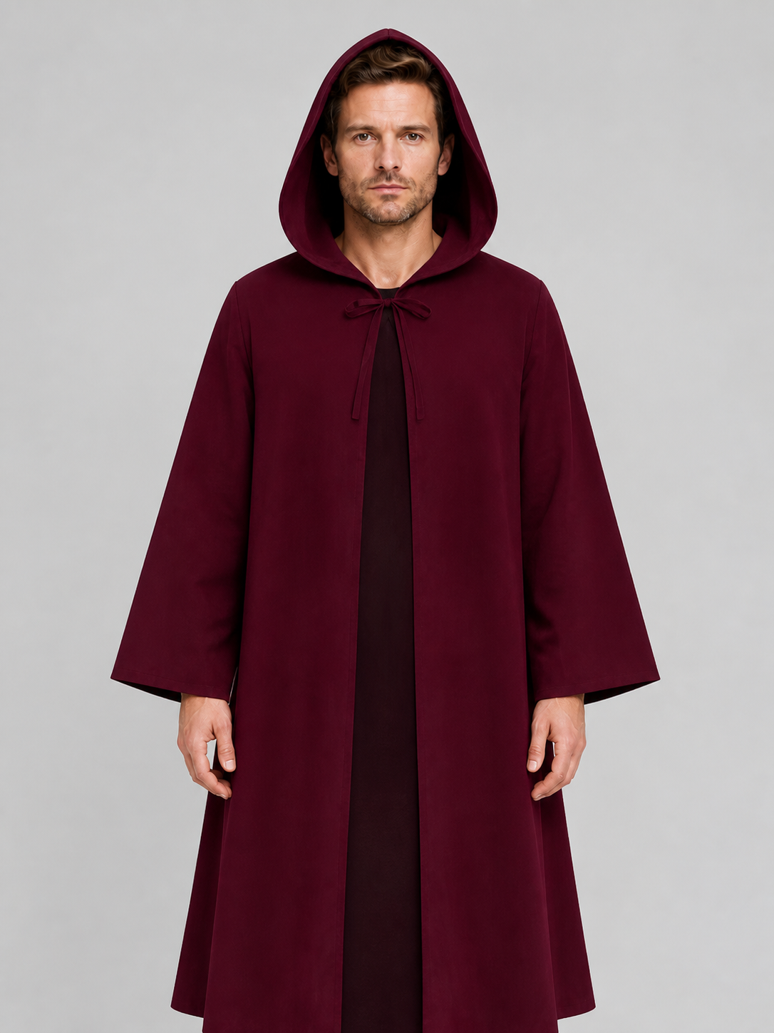 Burgundy Long Hooded Robe with a Relaxed Fit product detail 3
