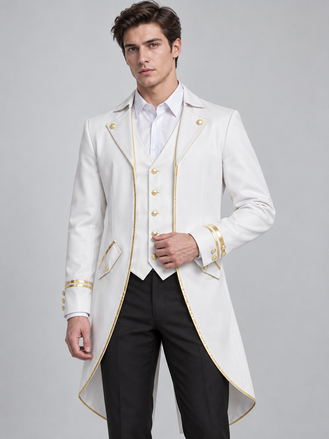 White Tailcoat with Gold Trim and Buttons