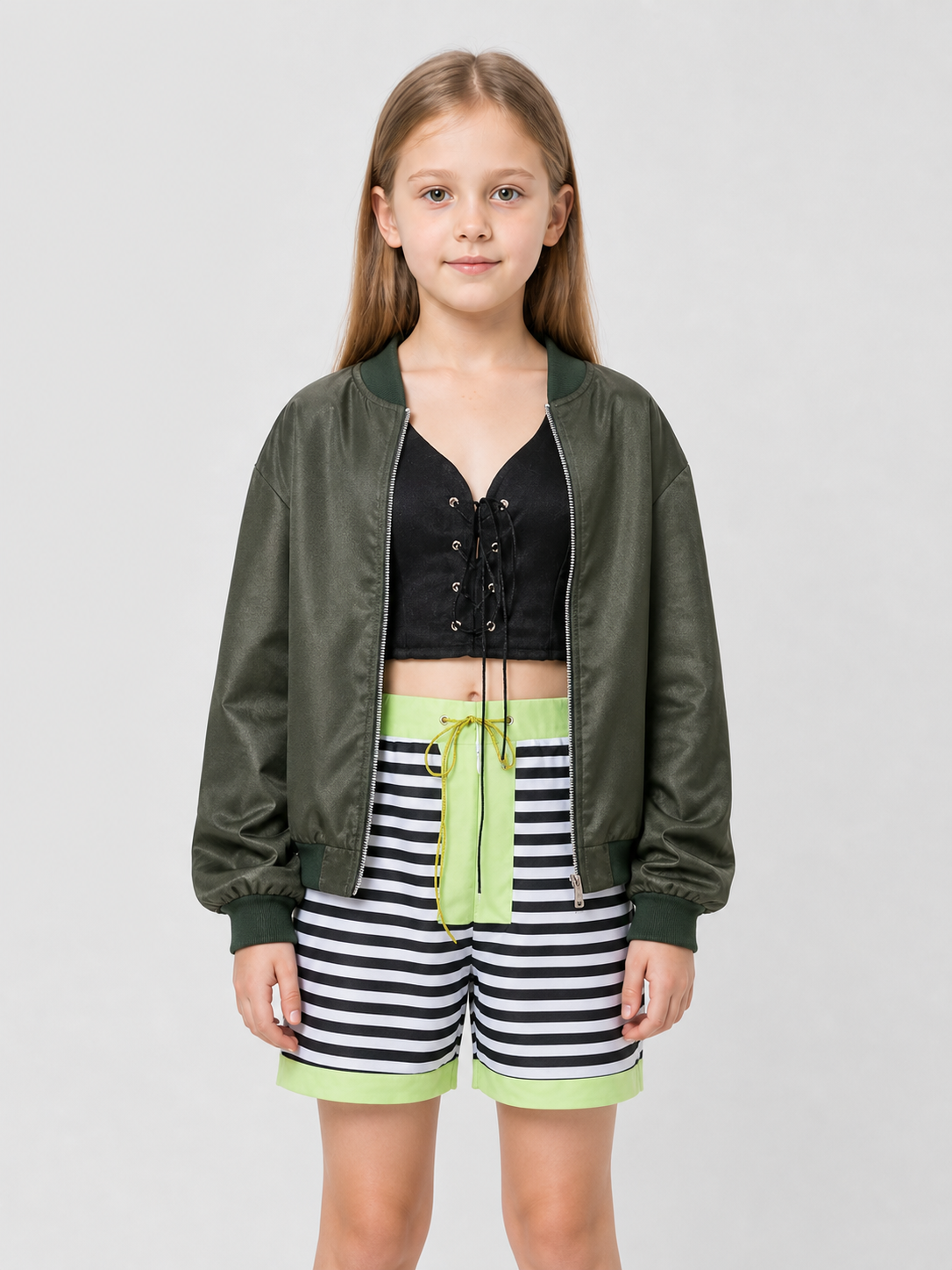 Matilda Cosplay Costume: Olive Jacket, Top, and Shorts Costumes detail 3