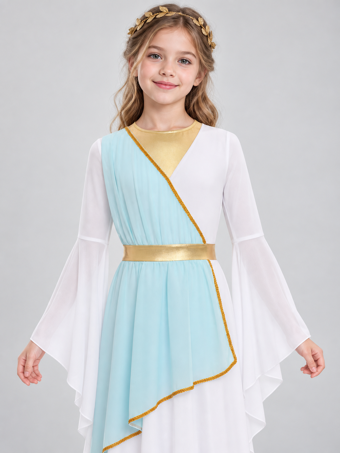 Athena Costume with Cape and Flared Sleeves