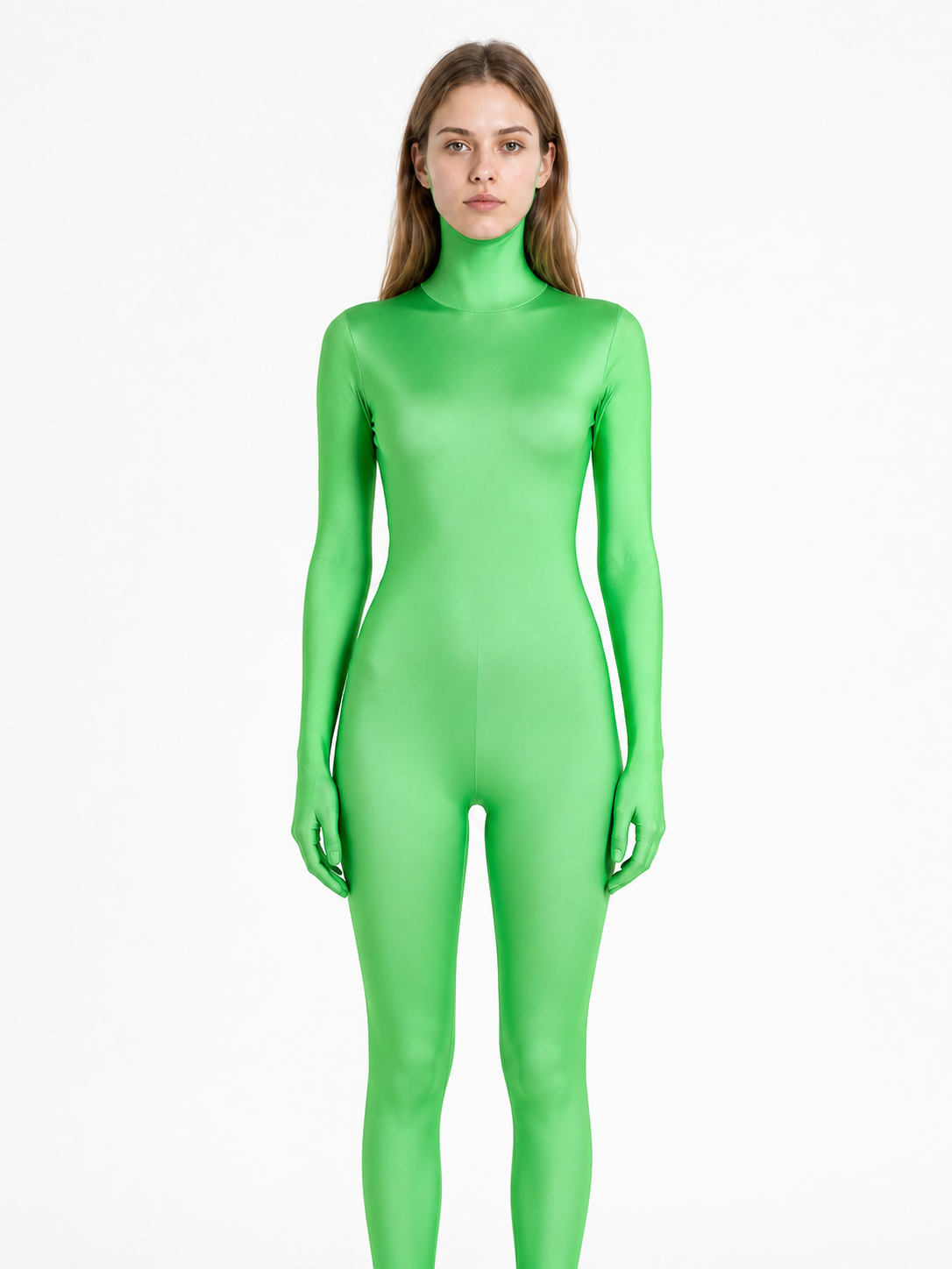 Green Tight-Fitting One-Piece Bodysuit with Attached Hood product detail 3