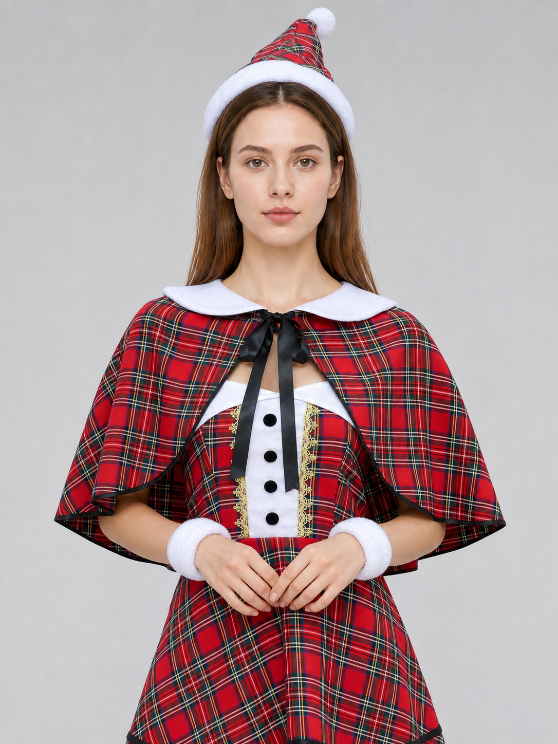 Retro Costume: Plaid Dress with Short Cape Costume Dresses detail 2