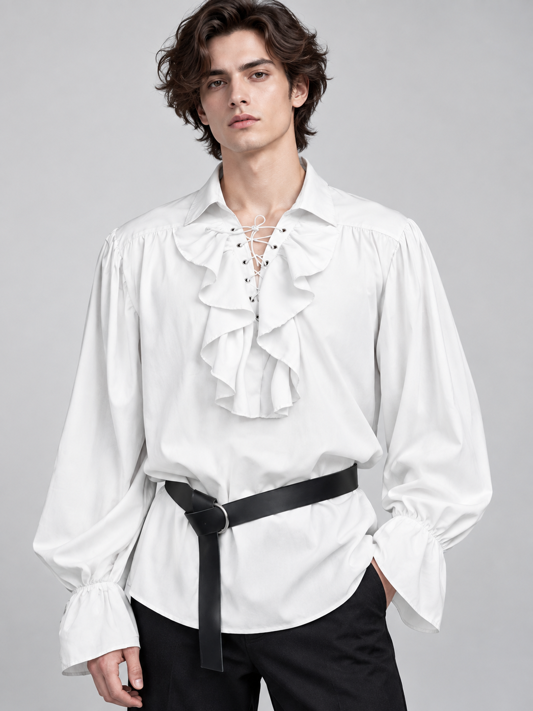 White shirt with ruffles, lacing, and flounces