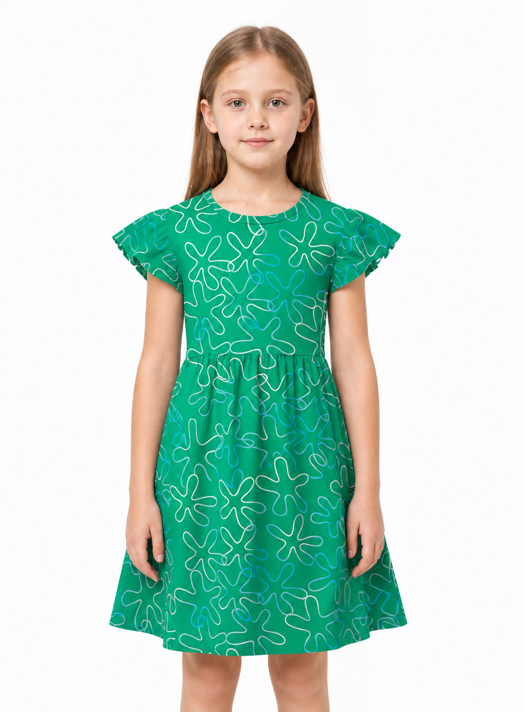 Inside Out 2 Cosplay Dress, Green with Flowers Costume Dresses detail 3