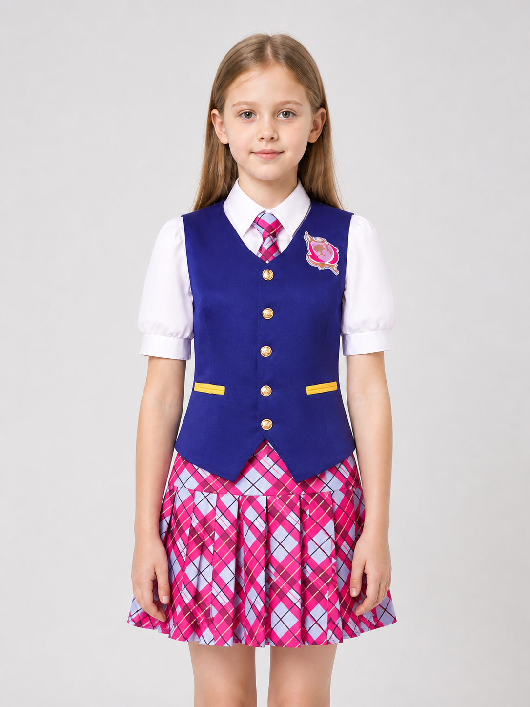 Barbie Cosplay Dress with Vest and Tie, Pleated Costume Dresses detail 3