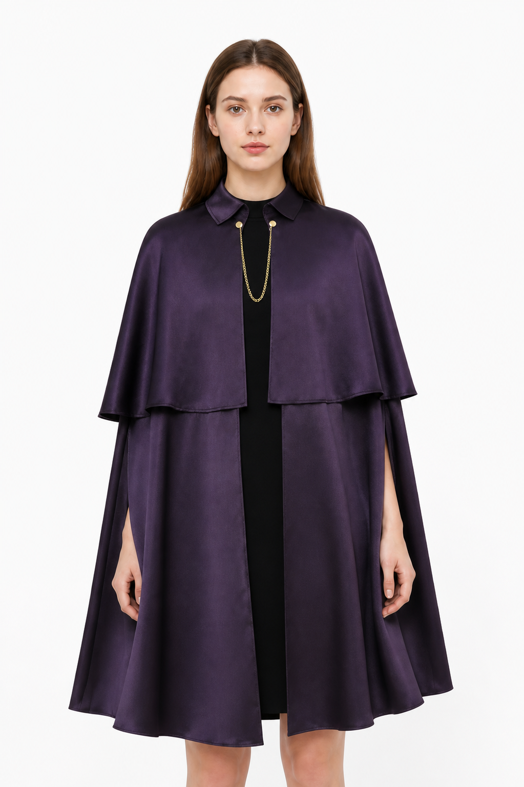 Cape Cloak with Stand Collar and Gold Chain Costume Capes detail 3
