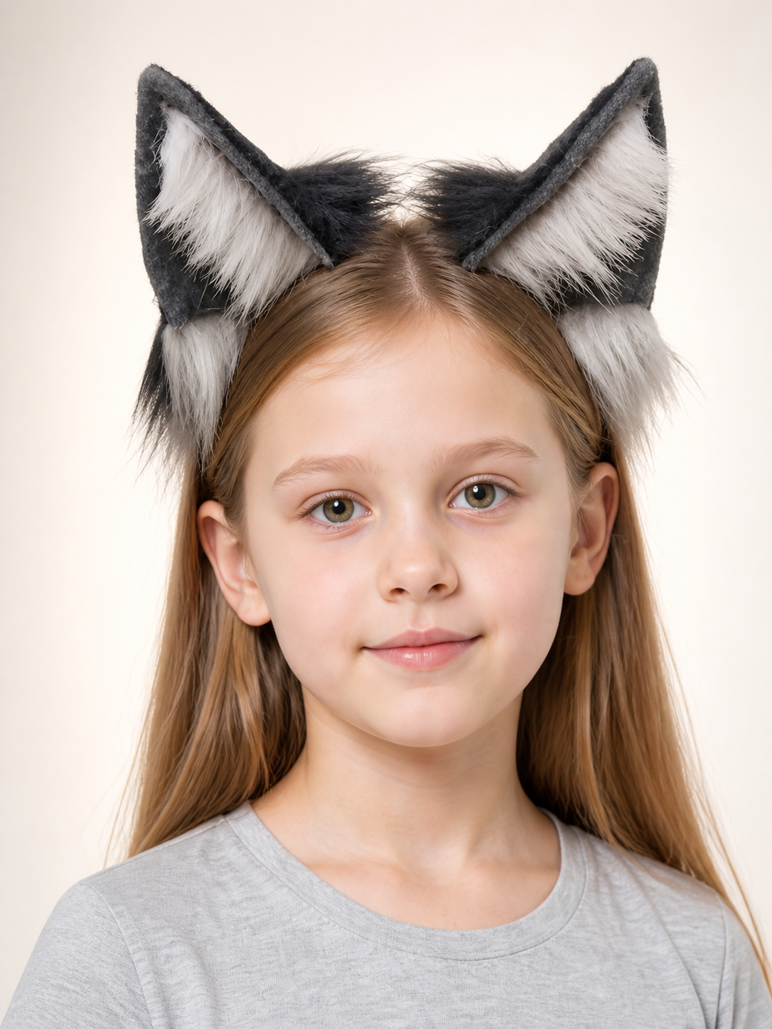 Gray and White Wolf Ears Carnival Headband Costume Headwear detail 2