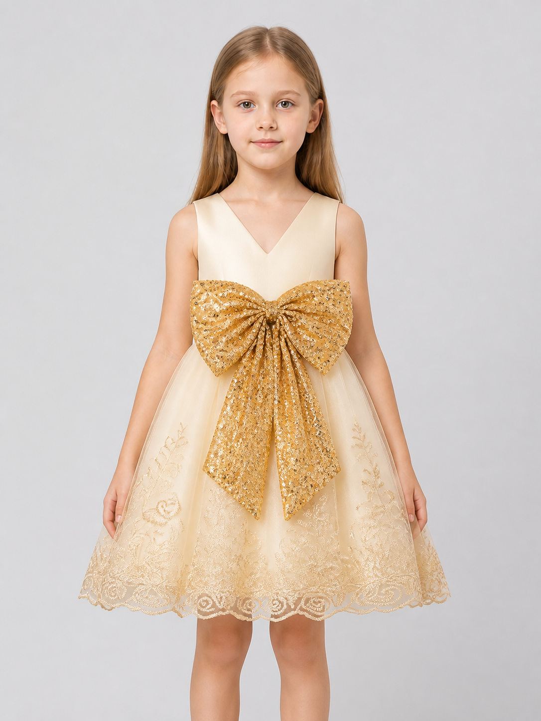 Girls' Party Tutu Dress with Gold Bow Costume Dresses detail 3