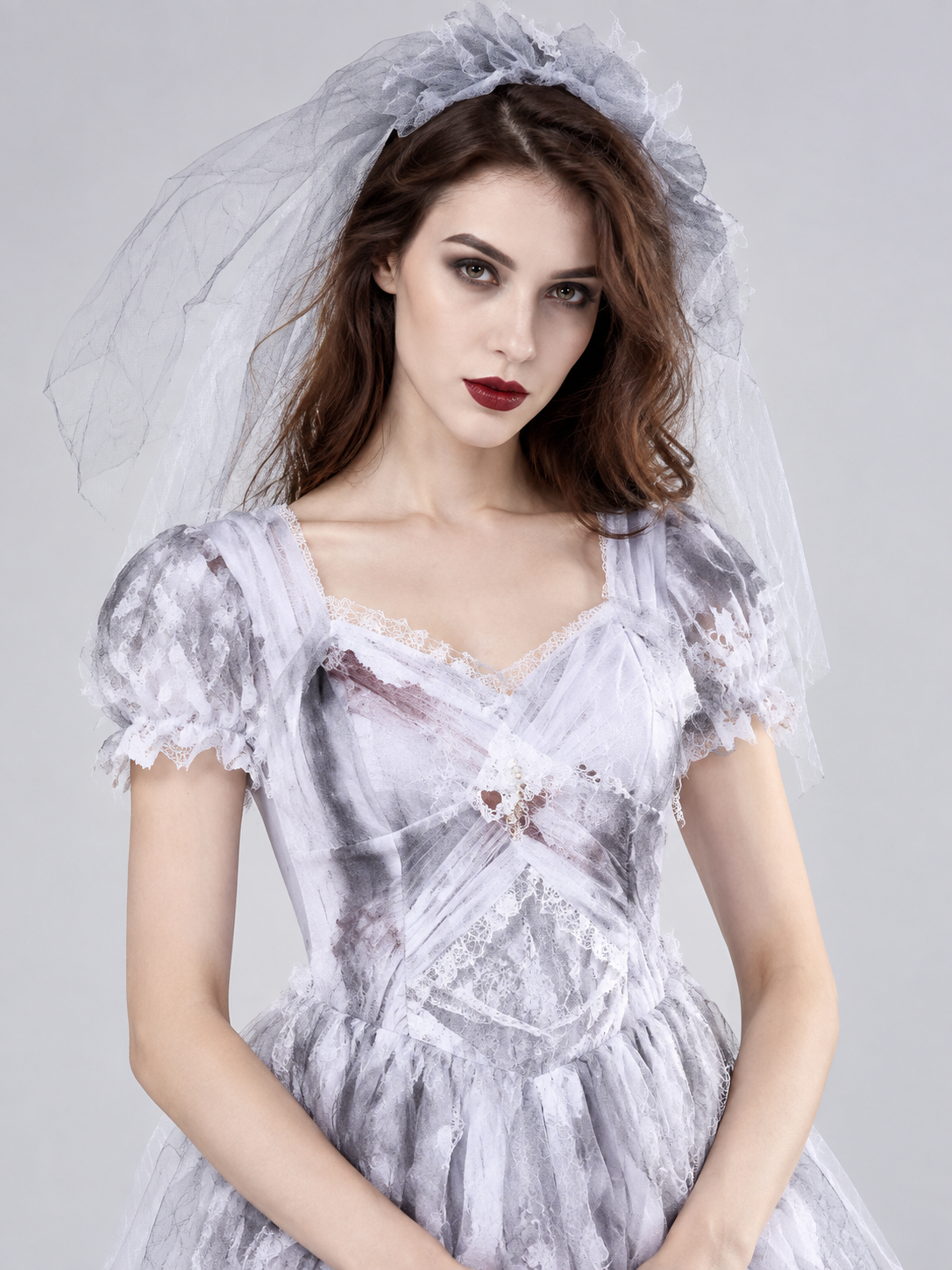 Ghost Bride Carnival Costume with Veil and Lace