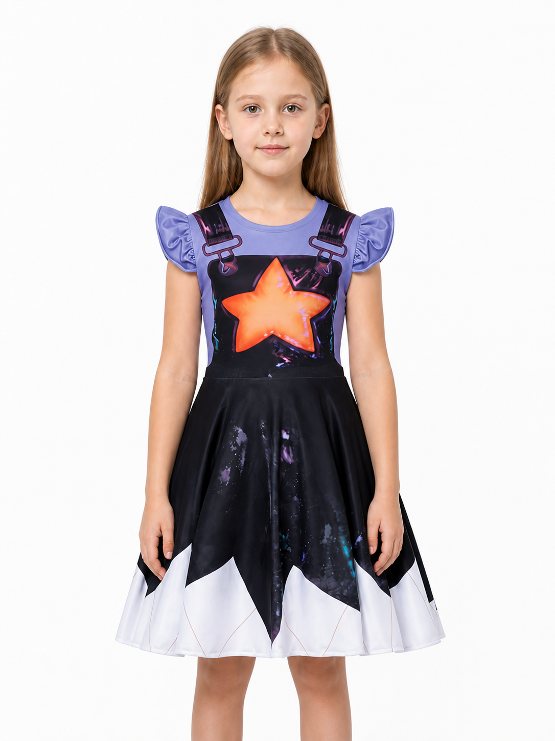 Poppy Playtime Lily Dress: Purple Sleeves and Stars Costume Dresses detail 3